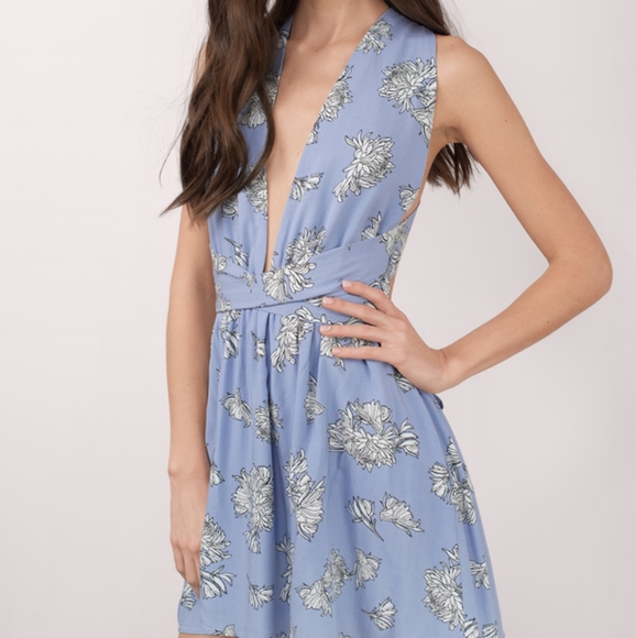 Tobi Sammi Multi Way Dress Blue Floral Printed Baby Doll Boho Halter - Picture 2 of 11